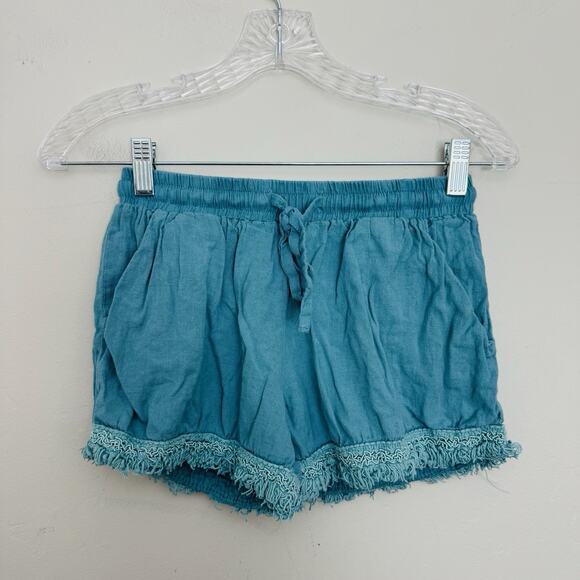 Sim & Sam Pants - Sim & Sam Blue Linen Blend Fringe Shorts Women’s Size S